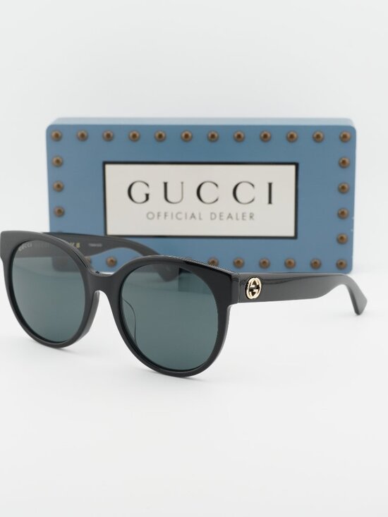 Gucci GG0035SAN 001 Round Sunglasses - Black/Grey